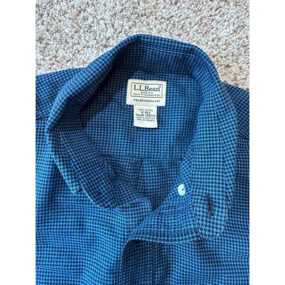 LL Bean Mens collared shirt, 100% Cotton, size med, Blue & Black pattern - Picture 4 of 7